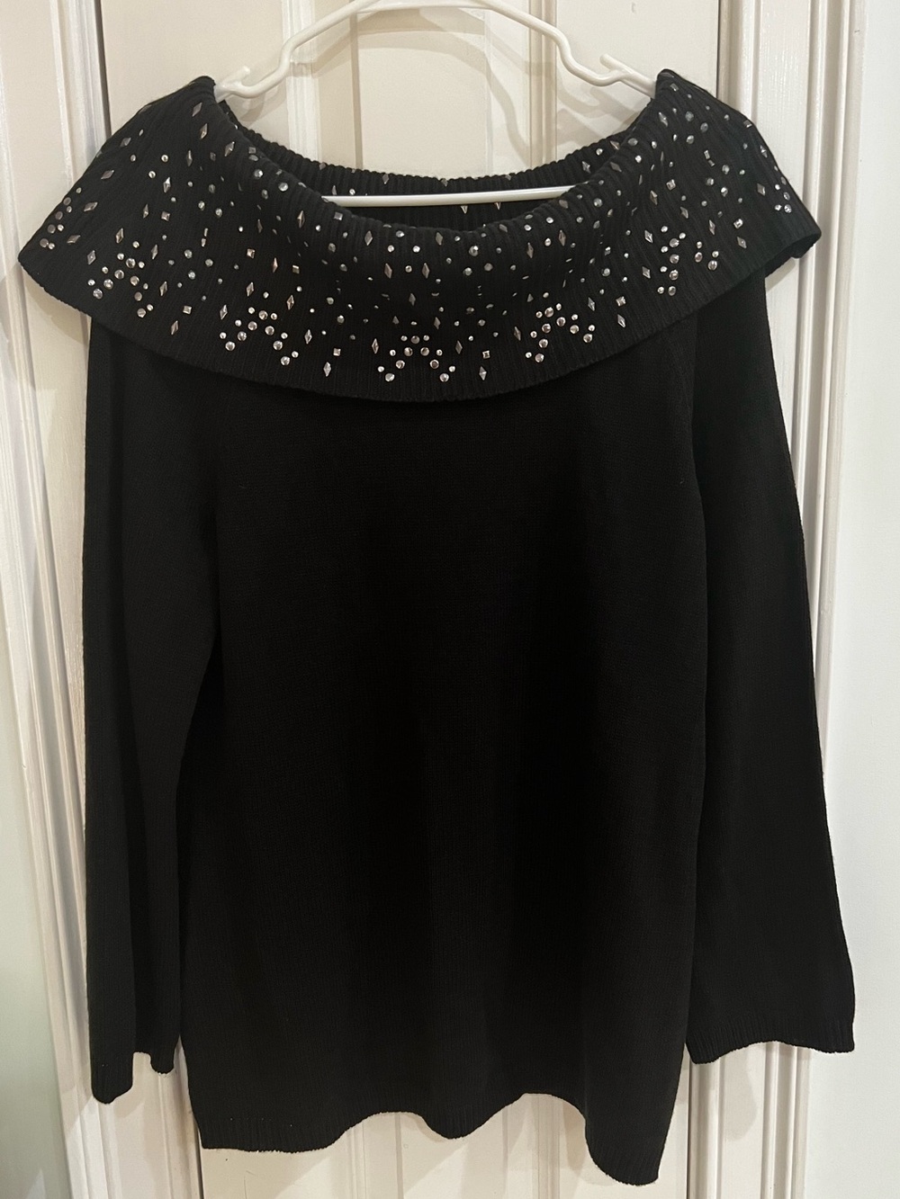 Westport‎ Black Off-the-Shoulder Sweater with Silver stud Embellished Neckline